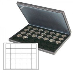 Lindner 2364-2115CE Estuche para monedas NERA M con plantilla para monedas en color negro con 30 casilleros cuadrados para monedas/cápsulas para monedas de hasta 38 mm Lindner 2364-2115CE Estuche para monedas NERA M con plantilla para monedas en color negro con 30 casilleros cuadrados para monedas/cápsulas para monedas de hasta 38 mm