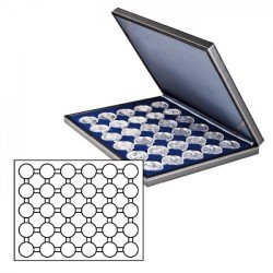 Lindner 2364-2537ME Estuche para monedas NERA M con plantilla para monedas en color azul oscuro con 30 hoyos redondos para cápsulas para monedas con un diámetro de 37,5 mm Lindner 2364-2537ME Estuche para monedas NERA M con plantilla para monedas en color azul oscuro con 30 hoyos redondos para cápsulas para monedas con un diámetro de 37,5 mm