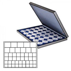Lindner 2364-2145ME Estuche para monedas NERA M con plantilla para monedas en color azul oscuro con 45 casilleros rectangulares para monedas/cápsulas de 24,28,39 y 44 mm Lindner 2364-2145ME Estuche para monedas NERA M con plantilla para monedas en color azul oscuro con 45 casilleros rectangulares para monedas/cápsulas de 24,28,39 y 44 mm