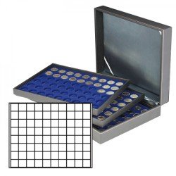 Lindner 2365-2180ME Estuche para monedas NERA XL con 3 tableros y plantillas para monedas en color azul oscuro con 240 casilleros cuadrados para monedas/cápsulas de hasta 24 mm Lindner 2365-2180ME Estuche para monedas NERA XL con 3 tableros y plantillas para monedas en color azul oscuro con 240 casilleros cuadrados para monedas/cápsulas de hasta 24 mm