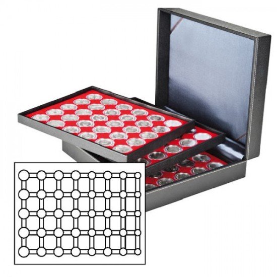 Lindner 2365-2556E Estuche para monedas NERA XL con 3 tableros y plantillas para monedas en color rojo claro para 15 series de monedas euro de curso Lindner 2365-2556E Estuche para monedas NERA XL con 3 tableros y plantillas para monedas en color rojo claro para 15 series de monedas euro de curso