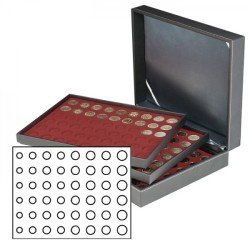 Lindner 2365-2906E Estuche para monedas NERA XL con 3 tableros y plantillas para monedas en color rojo oscuro para 18 series de monedas euro de curso Lindner 2365-2906E Estuche para monedas NERA XL con 3 tableros y plantillas para monedas en color rojo oscuro para 18 series de monedas euro de curso