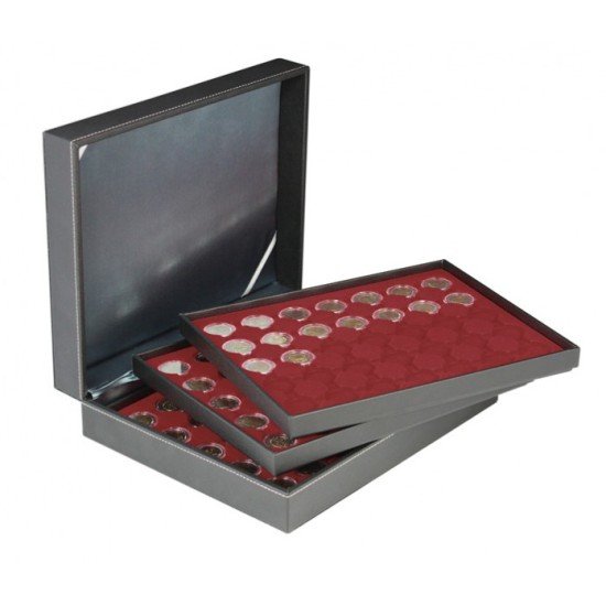 Lindner 2365-2930E Estuche para monedas NERA XL con 3 tableros y plantillas para monedas en color rojo oscuro para 105 monedas con un diámetro externo de 32 mm Lindner 2365-2930E Estuche para monedas NERA XL con 3 tableros y plantillas para monedas en color rojo oscuro para 105 monedas con un diámetro externo de 32 mm