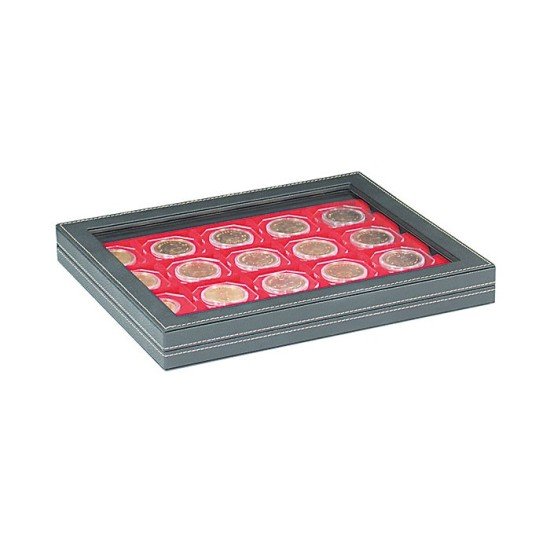 Lindner 2367-2122E Estuche para monedas NERA M PLUS con plantilla para monedas en color rojo claro para 20 marquitos para monedas 50 x 50 mm/cápsulas para monedas CARRÉE/OCTO 