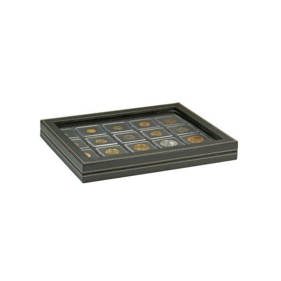 Lindner 2367-2122CE Estuche para monedas NERA M PLUS con plantilla para monedas en color negro para 20 marquitos para monedas 50 x 50 mm/cápsulas para monedas CARRÉE/OCTO 