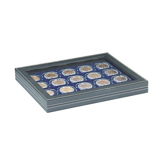 Lindner 2367-2122ME Estuche para monedas NERA M PLUS con plantilla para monedas en color azul oscuro para 20 marquitos para monedas 50 x 50 mm/cápsulas para cápsulas CARRÉE/ORTO