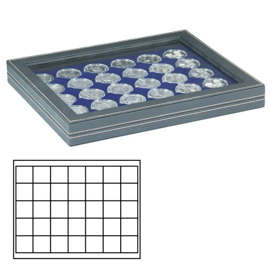 Lindner 2367-2135ME Estuche para monedas NERA M PLUS con plantilla para monedas en color azul oscuro con 35 casilleros cuadrados para monedas/cápsulas de hasta 36 mm Lindner 2367-2135ME Estuche para monedas NERA M PLUS con plantilla para monedas en color azul oscuro con 35 casilleros cuadrados para monedas/cápsulas de hasta 36 mm