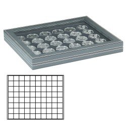 Lindner 2367-2180CE Estuche para monedas NERA M PLUS con plantilla para monedas en negro con 80 casilleros cuadrados para monedas/cápsulas hasta 24 mm