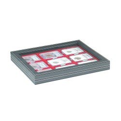 Lindner 2367-2219E Estuche para monedas NERA M PLUS con plantilla para monedas en color rojo claro para 9 cápsulas para monedas US (Slabs) de hasta un formato de 63 x 85 mm 