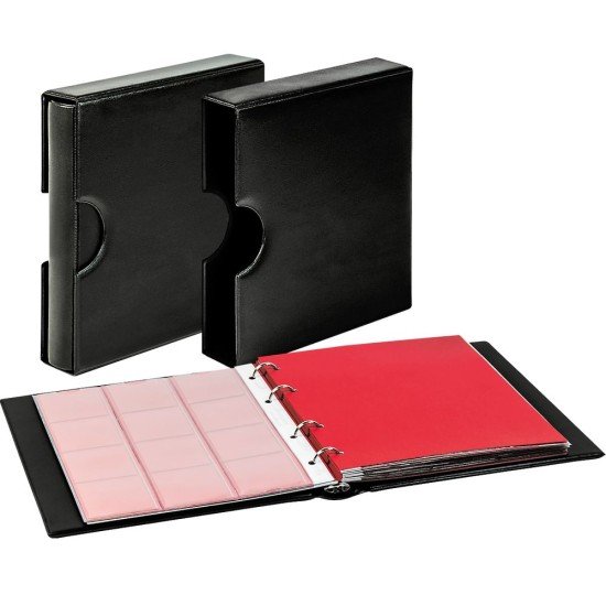 Lindner 1106NW-S Juego: Álbum para monedas karat CLASSIC con estuche protector, en color negro incl. dos paquetes de 5 hojas de monedas karat de su elección