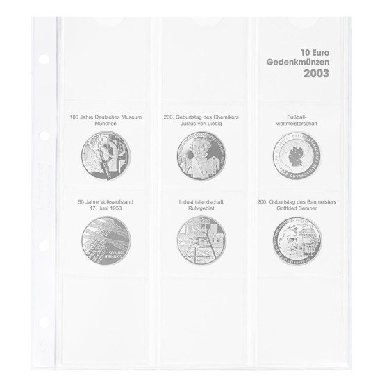 Lindner 1108D03 Hoja pre-impresa karat para monedas conmemorativas de 10 euros 2003 Alemania Lindner 1108D03 Hoja pre-impresa karat para monedas conmemorativas de 10 euros 2003 Alemania