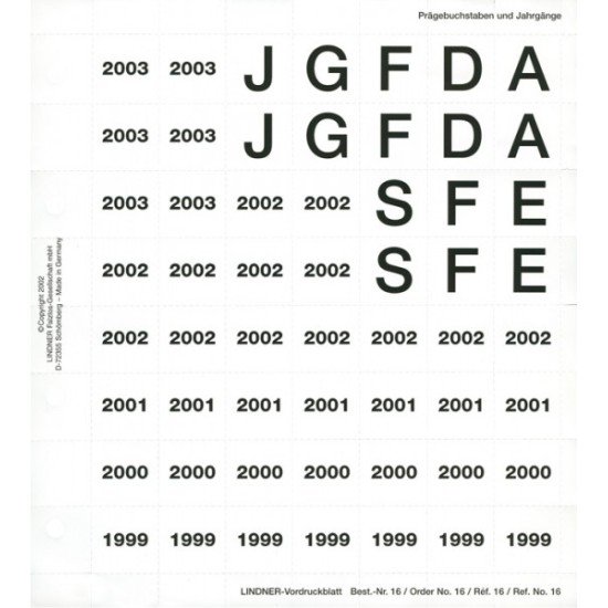 Lindner 16 Hoja perforada pre impresa 1999 - 2003 Lindner 16 Hoja perforada pre impresa 1999 - 2003