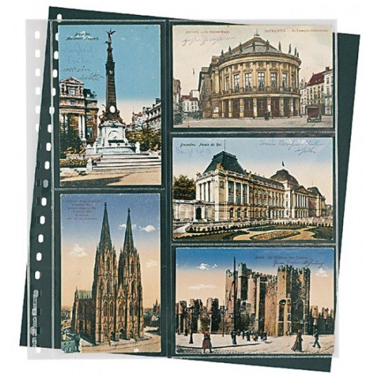 Lindner 826 Hoja transparente con 5 bolsillos para tarjetas postales antiguas o documentos 95 x 143 mm con hoja negra intercalada 