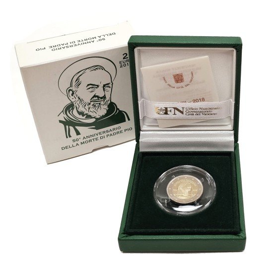 Vaticano 2018 Cartera Oficial Estuche Moneda 2€ euros proof 50 Aniversario de la muerte del Padre Pío