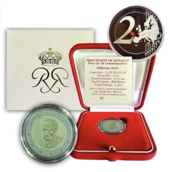 Mónaco 2023 2 €  conmemorativos  100 aniv. Nacimiento Rainier III 