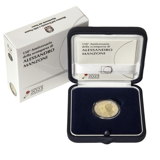 Italia 2023 Cartera Oficial Estuche Moneda 2 € euros conmemorativos Proof Alessandro Manzoni
