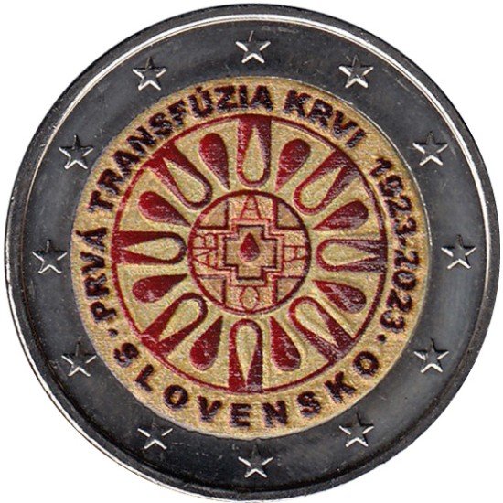 Eslovaquia 2023 2 € euros conmemorativos Color Transfusión de sangre 