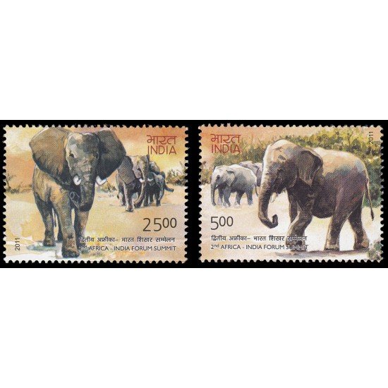 India 2334/35 2011 2 Cumbre Fórum África-India fauna elefante MNH India 2334/35 2011 2 Cumbre Fórum África-India fauna elefante MNH