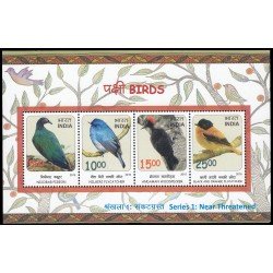 India HB 134 2016 Pájaros. Serie 1 Especies en peligro MNH