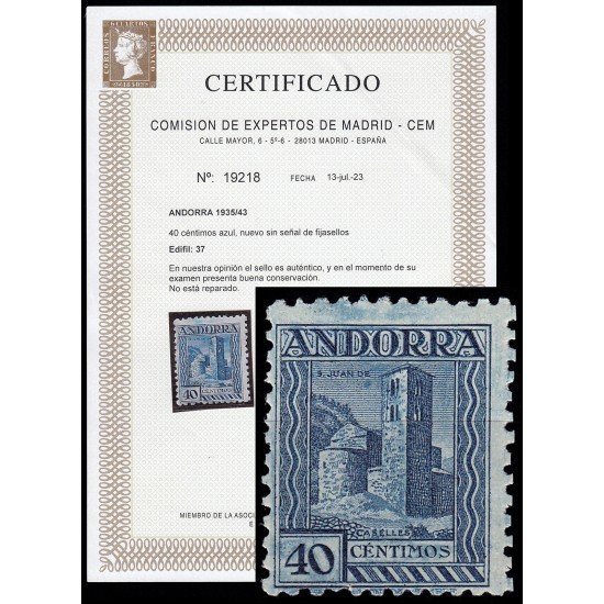 Andorra Española 37 1935-43 Tipos San Juan de Casellas MNH Andorra Española 37 1935-43 Tipos San Juan de Casellas MNH
