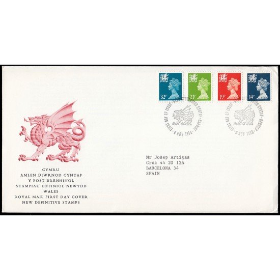 Gran Bretaña 1346/57 (de la serie) 1988 SPD FDC Serie Reina Isabel II Gales  Sobre primer día Cardiff