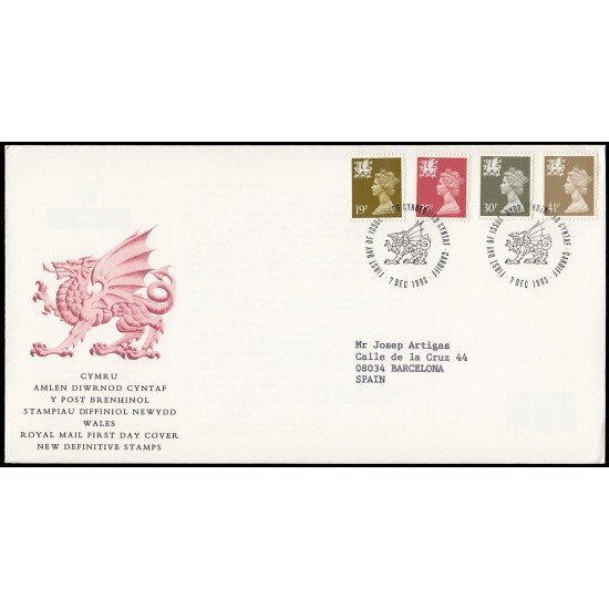Gran Bretaña 1718/29 (de la serie) 1993 SPD FDC Serie Reina Isabel II Gales Sobre primer día Cardiff Gran Bretaña 1718/29 (de la serie) 1993 SPD FDC Serie Reina Isabel II Gales Sobre primer día Cardiff