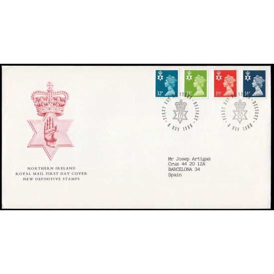 Gran Bretaña 1346/57 1988 SPD FDC Serie Reina Isabel II Irlanda del Norte Sobre primer día Belfast