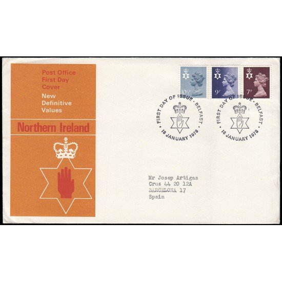 Gran Bretaña 846/54 (de la serie) 1978 SPD FDC Serie Reina Isabel II Irlanda del Norte Sobre primer día Belfast