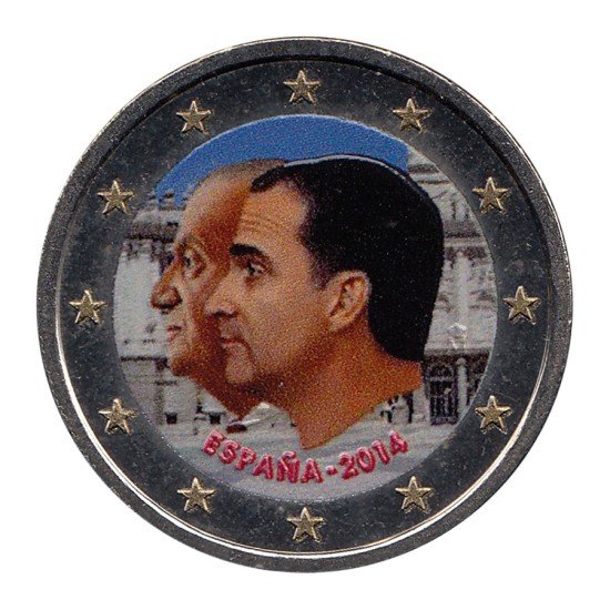 España 2014 2 € euros conmemorativos Color J Carlos I Felipe VI Cambio jefatura Estado
