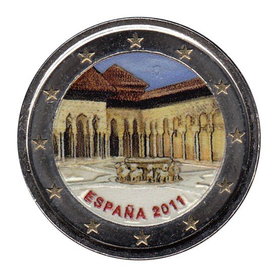 España 2011 2 € euros conmemorativos Color UNESCO Patio de los Leones La Alhambra Granada 