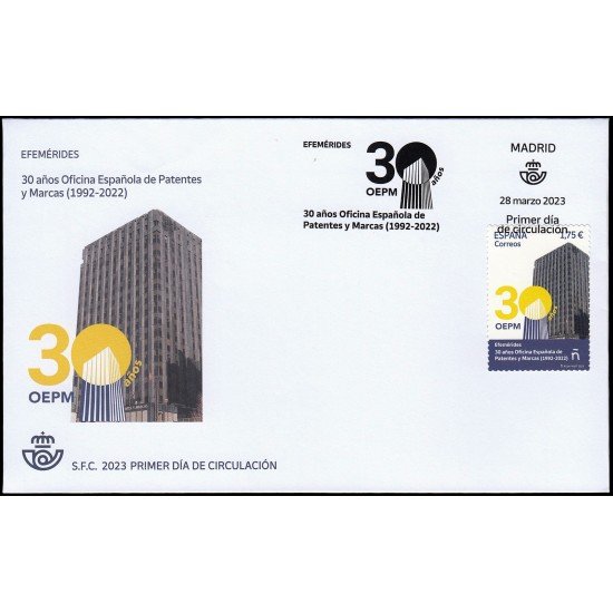España Spain 5648 2023 Efemérides 30 aniv. Oficina Española de Patentes y Marcas SPD Sobre Primer Día España Spain 5648 2023 Efemérides 30 aniv. Oficina Española de Patentes y Marcas SPD Sobre Primer Día