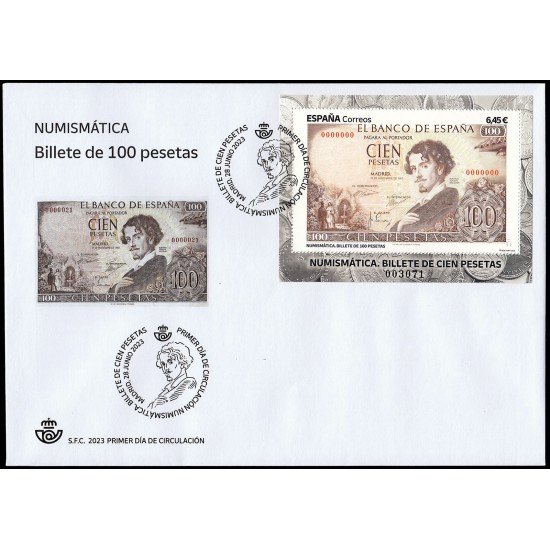 España Spain 5672 2023 Numismática Billete de 100 pesetas SPD Sobre Primer Día España Spain 5672 2023 Numismática Billete de 100 pesetas SPD Sobre Primer Día