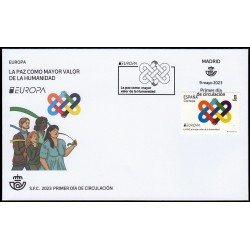España Spain 5659 2023 Europa La paz el mayor valor de la humanidad Tarifa B SPD Sobre Primer Día