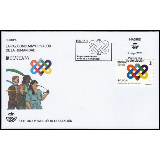 España Spain 5659 2023 Europa La paz el mayor valor de la humanidad Tarifa B SPD Sobre Primer Día España Spain 5659 2023 Europa La paz el mayor valor de la humanidad Tarifa B SPD Sobre Primer Día