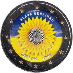 Letonia 2023 2 € euros conmemorativos color Girasol Gloria a Ucrania Letonia 2023 2 € euros conmemorativos color Girasol Gloria a Ucrania