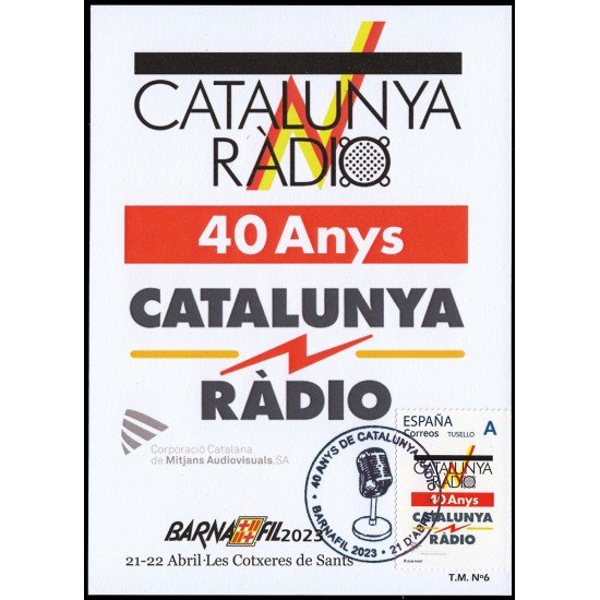 España 2023 Tarjeta 40 Anys Catalunya Radio matasello especial España 2023 Tarjeta 40 Anys Catalunya Radio matasello especial