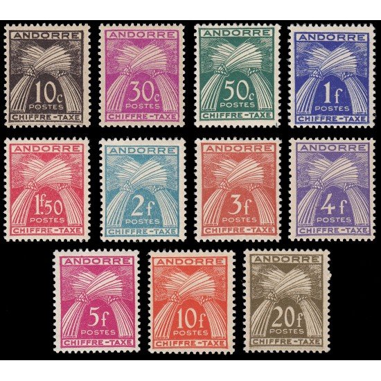 Andorra Francesa Tasas 21/31 1943-46 Espigas Leyenda Chiffre-Taxe MNH Andorra Francesa Tasas 21/31 1943-46 Espigas Leyenda Chiffre-Taxe MNH