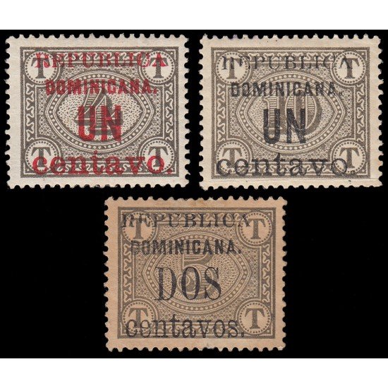 Rep. Dominicana 141/43 1906 Sellos de 1901 con sobrecarga MH Rep. Dominicana 141/43 1906 Sellos de 1901 con sobrecarga MH