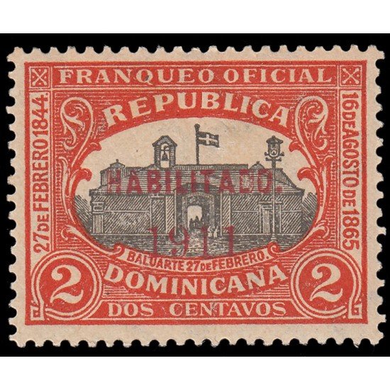 Rep. Dominicana 165 1911 Sellos de 1910 con sobrecarga Centro negro MH