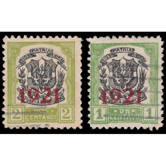 Rep. Dominicana 201/02 1921 con sobrecarga 1921 en carmín Usados
