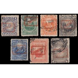Perú Servicio Oficial 1/7 1889 Sellos de 1884/86 con sobrecarga Gobierno en rojo Usados Perú Servicio Oficial 1/7 1889 Sellos de 1884/86 con sobrecarga Gobierno en rojo Usados
