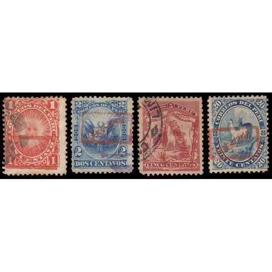 Perú Servicio Oficial 16/19 1895 Sellos de 1895 con sobrecarga Gobierno en rojo Usados Perú Servicio Oficial 16/19 1895 Sellos de 1895 con sobrecarga Gobierno en rojo Usados