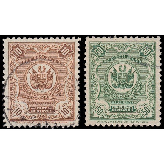 Perú Servicio Oficial 32/33 1936 Fondo de líneas Firmado Waterlow Sons Limited Usados Perú Servicio Oficial 32/33 1936 Fondo de líneas Firmado Waterlow Sons Limited Usados