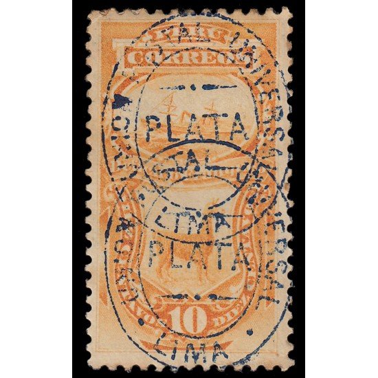 Perú Tasas 8Aa 1881 Déficit o Franqueo Con sobrecarga azul MH
