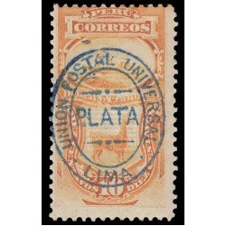 Perú Tasas 8Aa 1881 Déficit o Franqueo Con sobrecarga azul MH