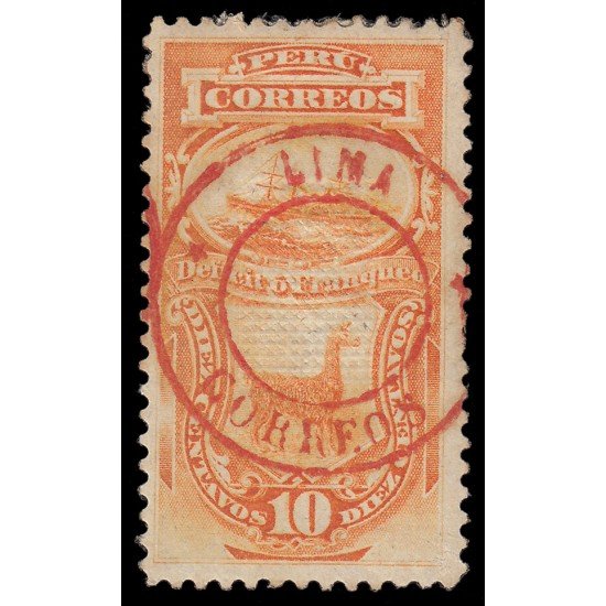 Perú Tasas 14 1882 Sellos de 1874-79 Con sobrecarga Lima-Correos en rojo MH Perú Tasas 14 1882 Sellos de 1874-79 Con sobrecarga Lima-Correos en rojo MH
