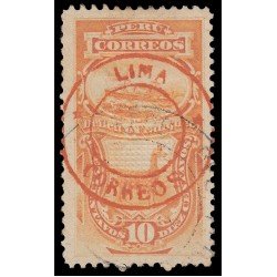 Perú Tasas 14 1882 Sellos de 1874-79 Con sobrecarga Lima-Correos en rojo Usado Perú Tasas 14 1882 Sellos de 1874-79 Con sobrecarga Lima-Correos en rojo Usado