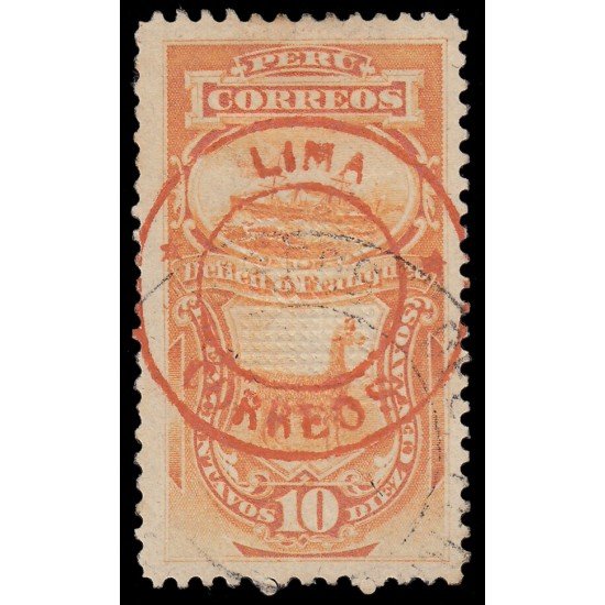 Perú Tasas 14 1882 Sellos de 1874-79 Con sobrecarga Lima-Correos en rojo Usado