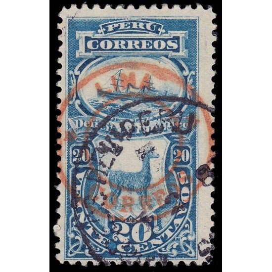 Perú Tasas 15 1882 Sellos de 1874-79 Con sobrecarga Lima-Correos en rojo Usado Perú Tasas 15 1882 Sellos de 1874-79 Con sobrecarga Lima-Correos en rojo Usado