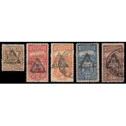 Perú Tasas 17/21 1883 Sellos de 1874-79 Con sobrecarga Perú y sol en un triángulo Usados Perú Tasas 17/21 1883 Sellos de 1874-79 Con sobrecarga Perú y sol en un triángulo Usados